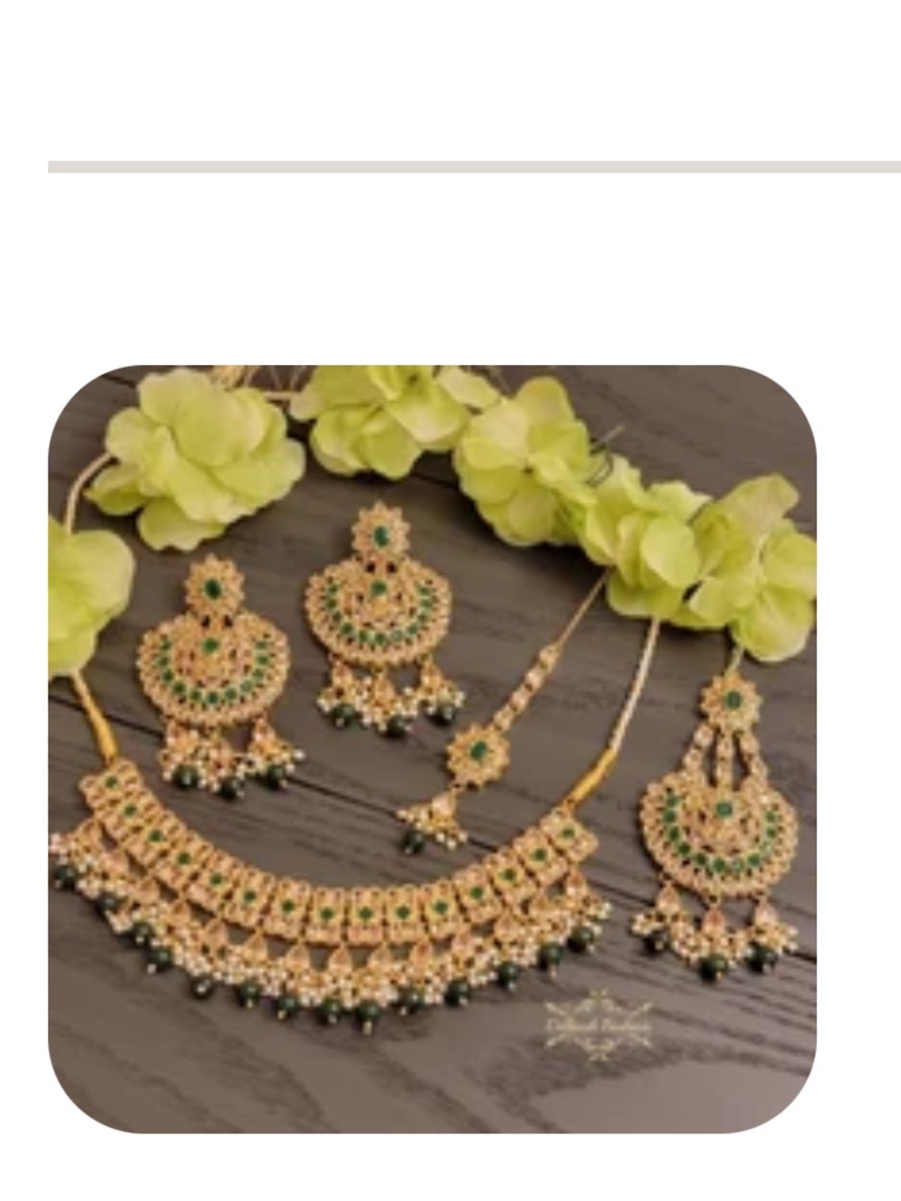 Gold Green Stone Bridal Necklace Set 5 piece jhoomar tikka necklace earrings